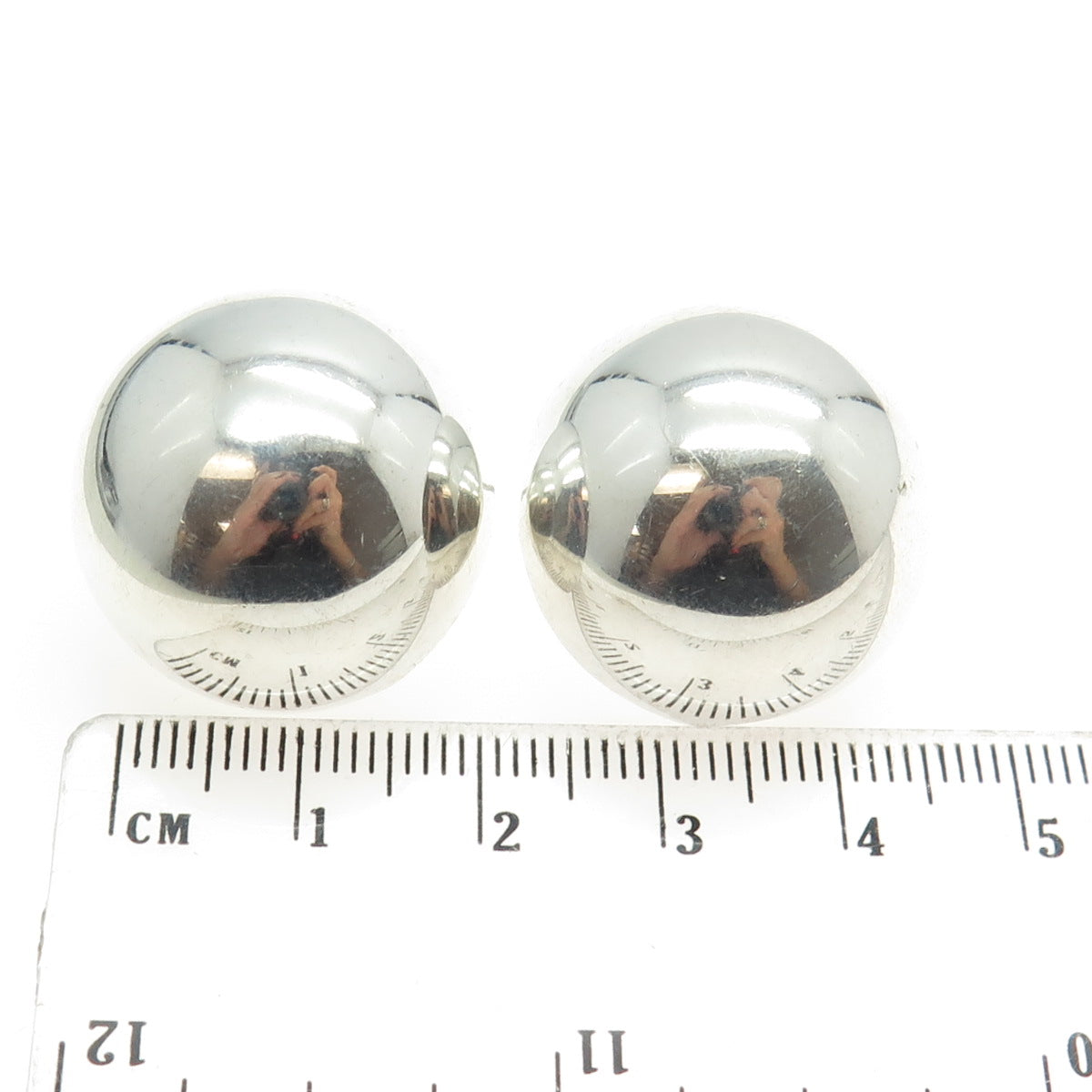 925 Sterling Silver Vintage Modernist Half Ball Earrings