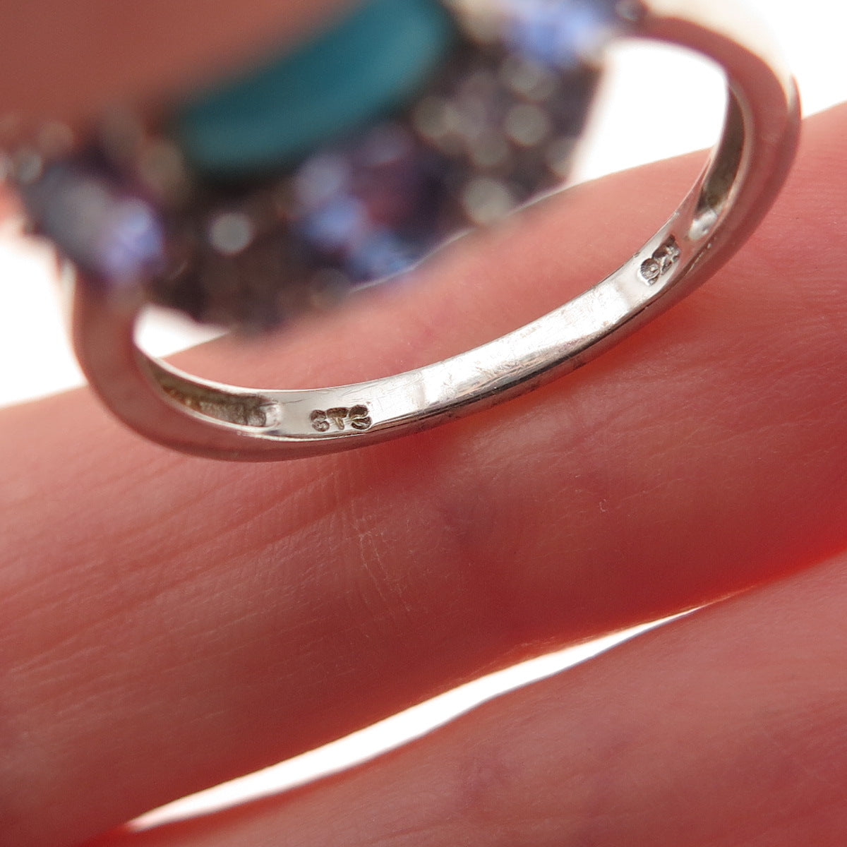 Chuck Clemency 925 Sterling Silver Real Turquoise & Tanzanite Floral Ring Size 8