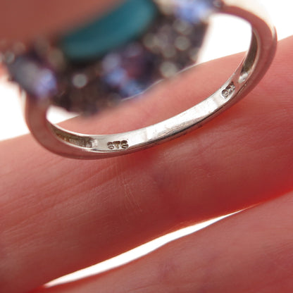 Chuck Clemency 925 Sterling Silver Real Turquoise & Tanzanite Floral Ring Size 8