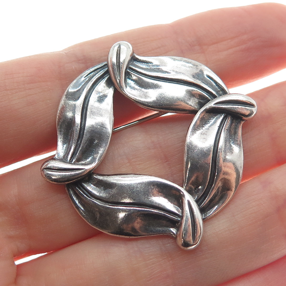 MARGOT DE TAXCO 925 Sterling Silver Vintage Mexico Petal Oxidized Brooch #5184