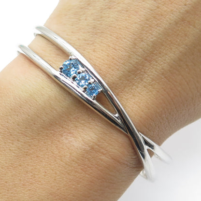 925 Sterling Silver Real Blue Topaz Gemstone Cuff Bracelet 7"