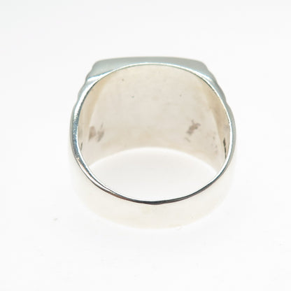 925 Sterling Silver Vintage Mexico Real Black Onyx Ribbed Signet Ring Size 13.25