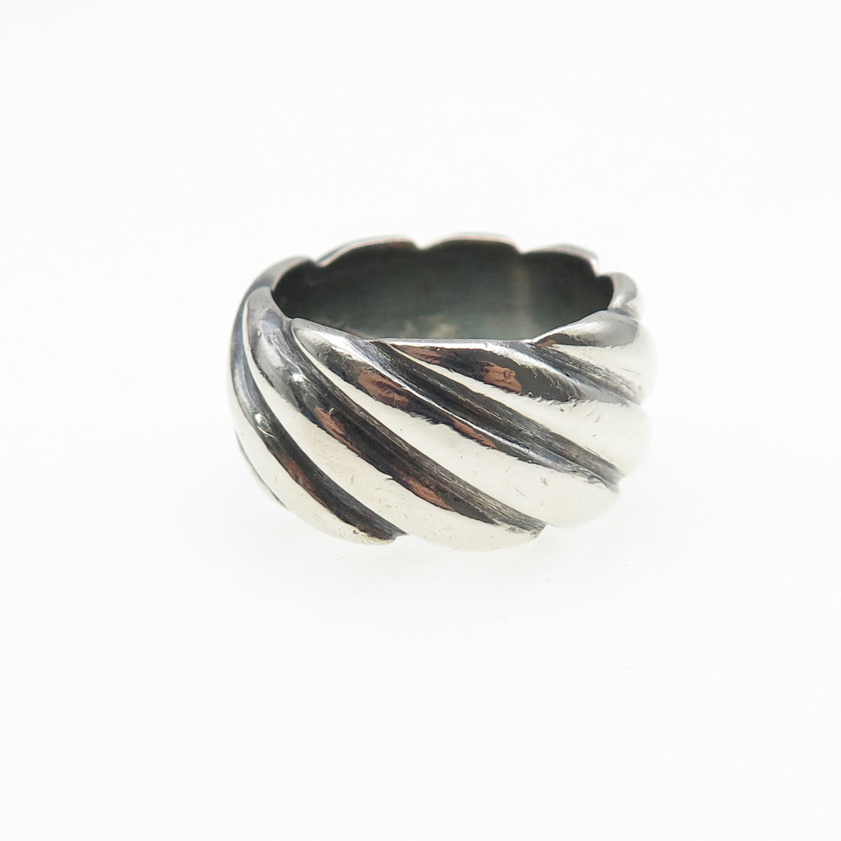 925 Sterling Silver Vintage Modernist Ribbed Band Oxidized Ring Size 7.25