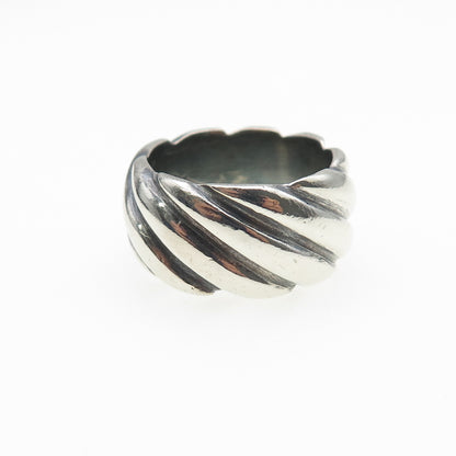 925 Sterling Silver Vintage Modernist Ribbed Band Oxidized Ring Size 7.25