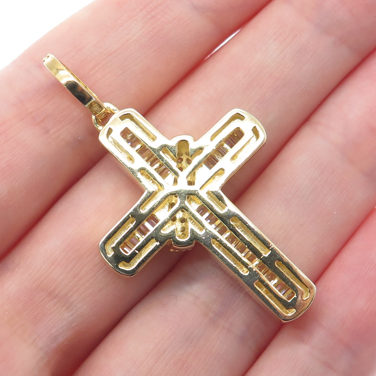 925 Sterling Silver Gold Plated Multi-C Z Cross Pendant