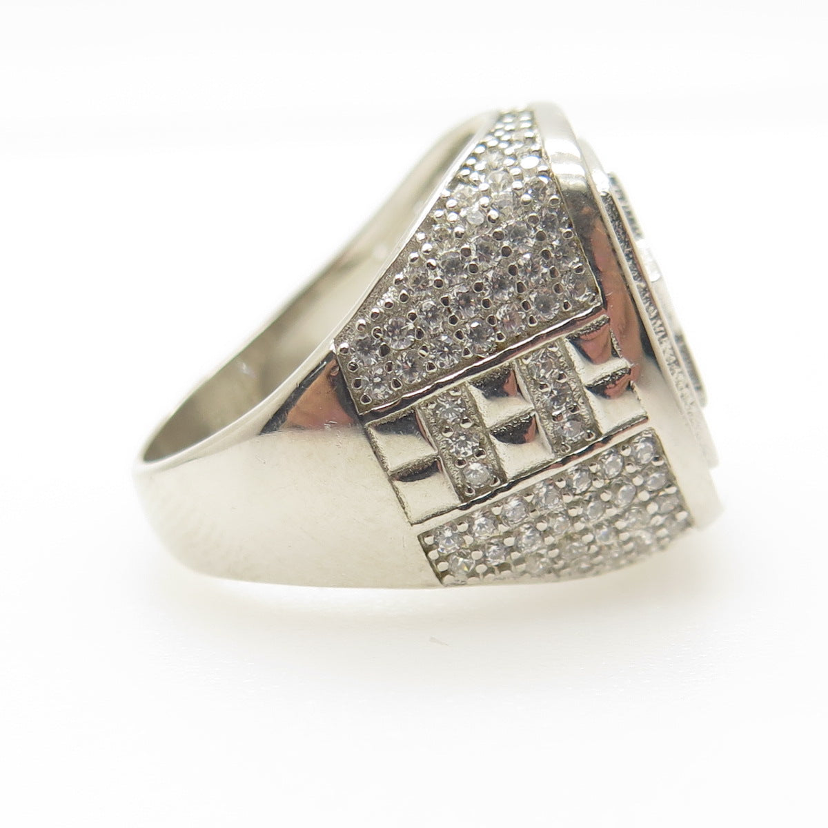 925 Sterling Silver Pave C Z Star Accent Domed Ring Size 8.5