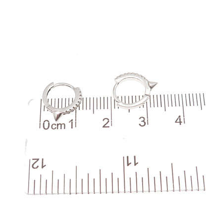 925 Sterling Silver Round-Cut C Z Thorn Hoop Earrings