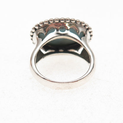 Ken Crafts 925 Sterling Silver Vintage Real Turquoise Beaded Ring Size 6.75