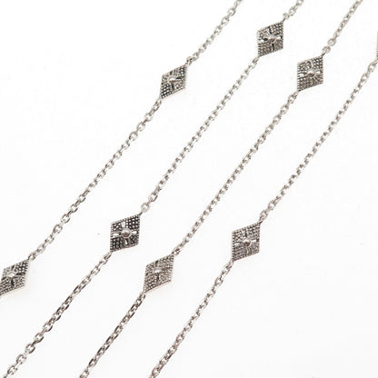 925 Sterling Silver Vintage Station By The Yard Cable Chain Necklace 36"