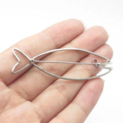 925 Sterling Silver Vintage diVera Ichthys Fish Religious Pin Brooch