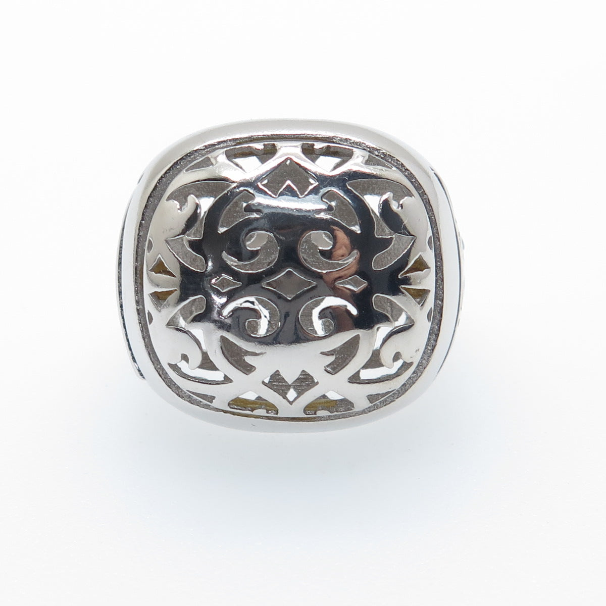 925 Sterling Silver Italy Modernist Floral Scroll Dome Ring Size 6.25