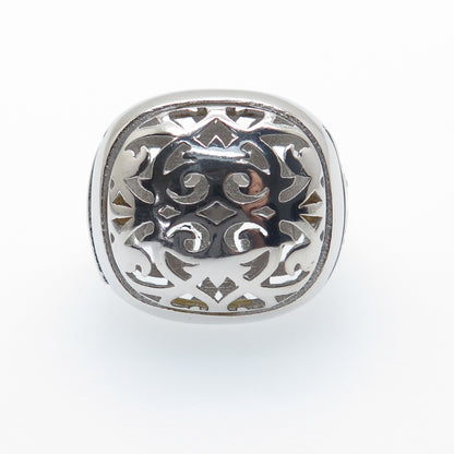 925 Sterling Silver Italy Modernist Floral Scroll Dome Ring Size 6.25