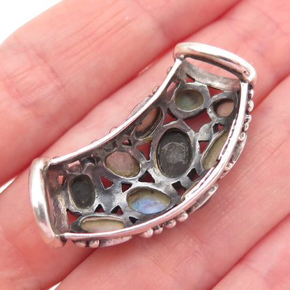 SX Sally C 925 Sterling Vintage Real Black Onyx Abalone Shell MOP Slide Pendant