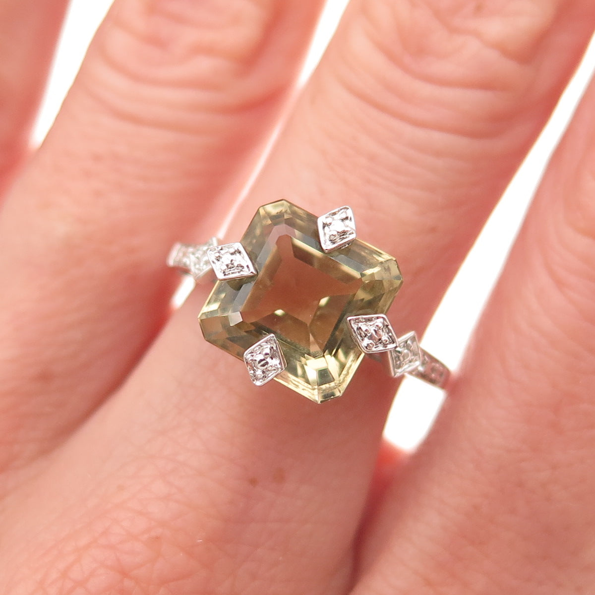 925 Sterling Silver Real Asscher-Cut Smoky Quartz Ring Size 7