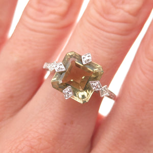 925 Sterling Silver Real Asscher-Cut Smoky Quartz Ring Size 7