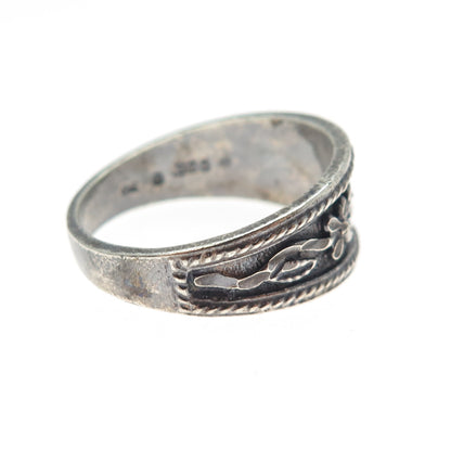 KEN CRAFTS 925 Sterling Silver Vintage Flower Blossom Oxidized Ring Size 9.25