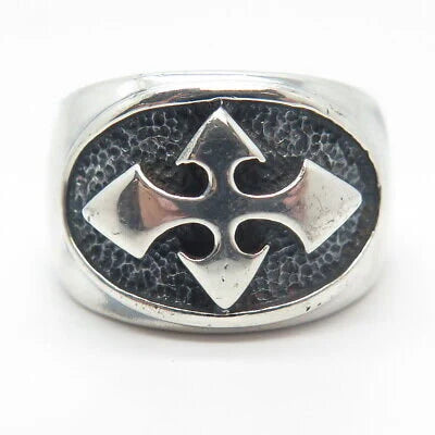 925 Sterling Silver Vintage Modernist Cross Ring Size 9.25