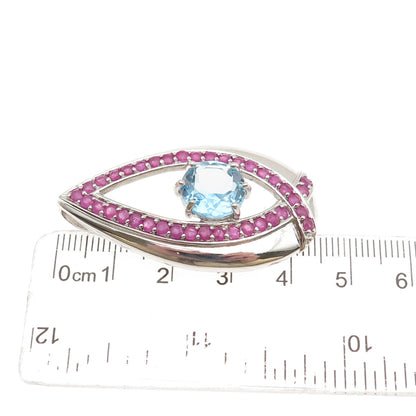 SX Sally C 925 Sterling Silver Real Blue Topaz & Ruby Teardrop Slide Pendant