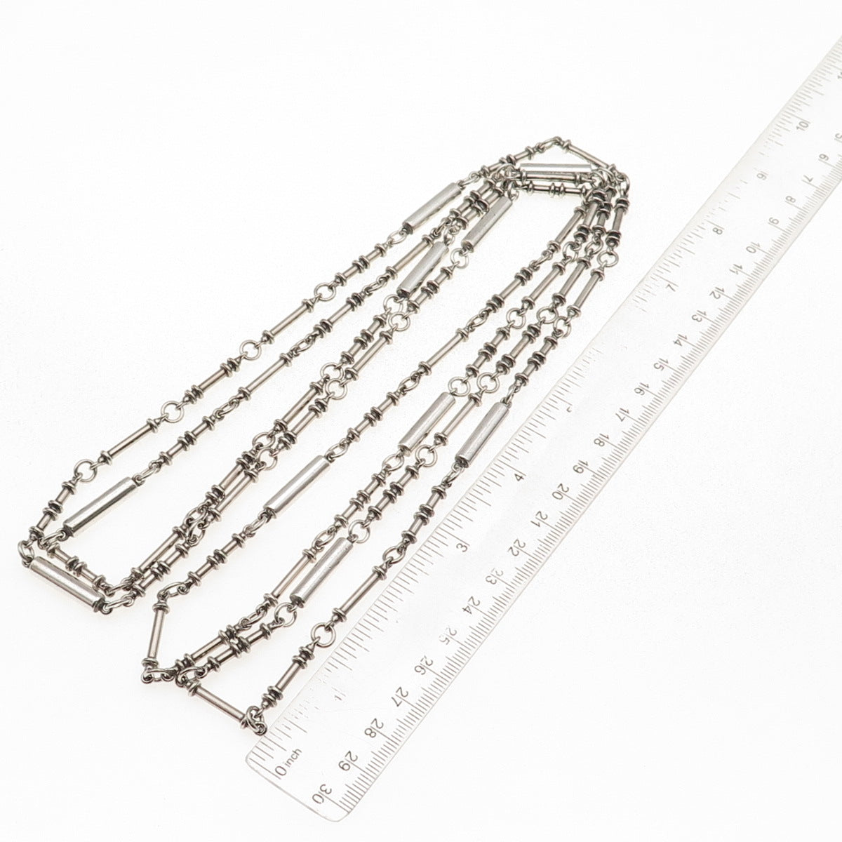 Aanund Havstad 925S Sterling Vintage Norway Modernist Bar Chain Necklace 66"