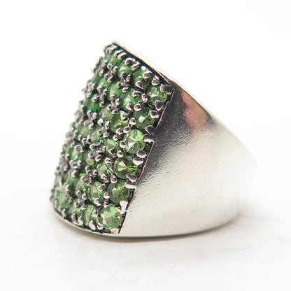 925 Sterling Silver Real Round-Cut Chrome Diopside Cluster Wide Ring Size 6.25