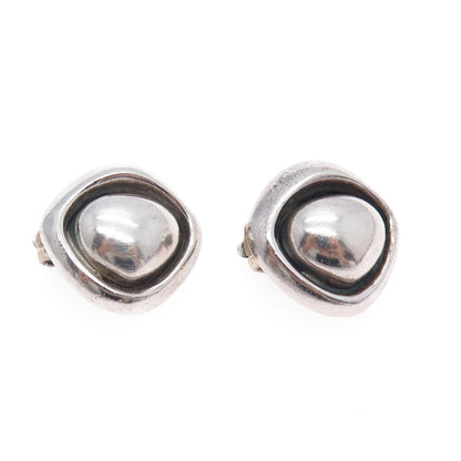 925 Sterling Silver Vintage Modernist Oxidized Clip On Earrings