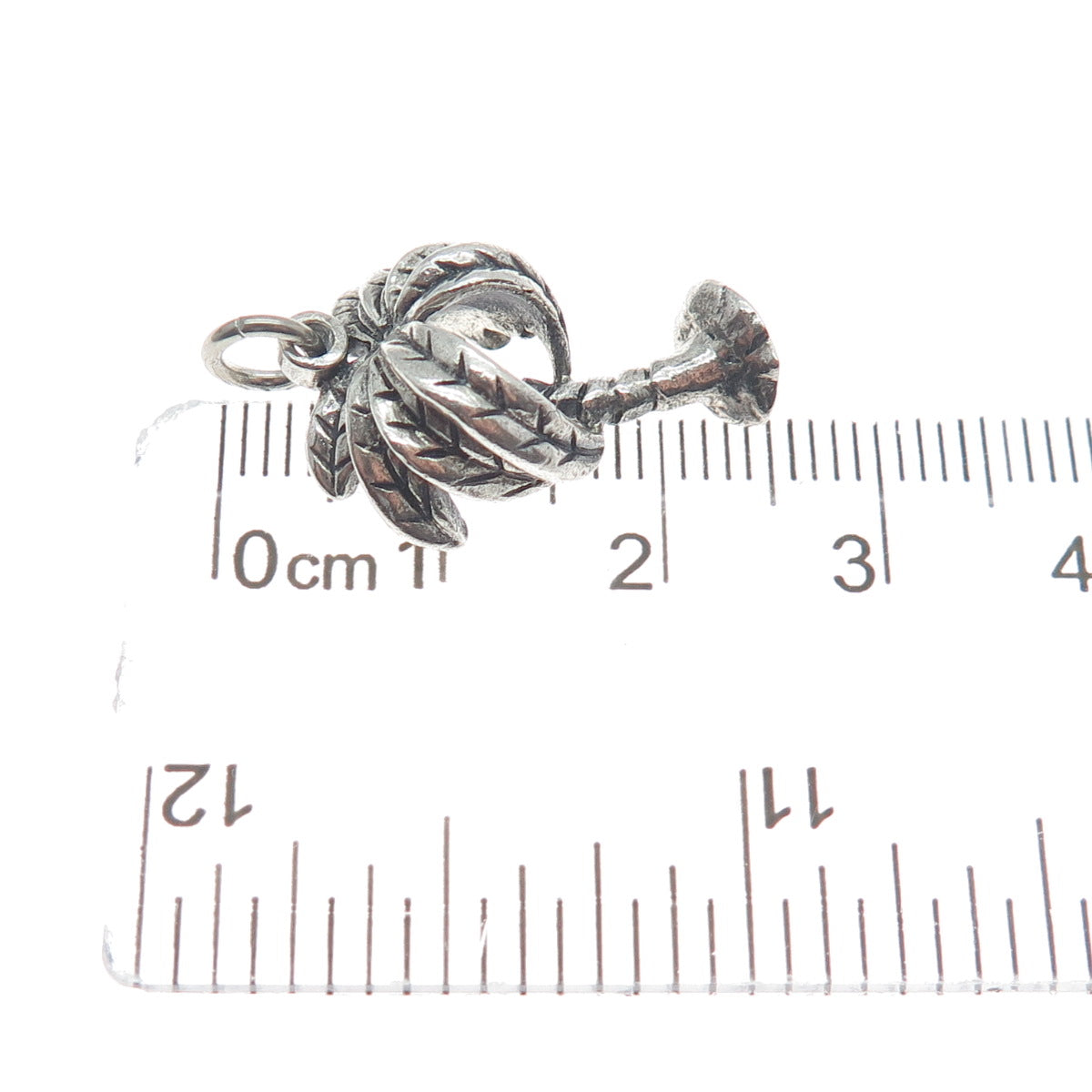 925 Sterling Silver Vintage Palm Tree Oxidized Minimalist 3D Charm Pendant