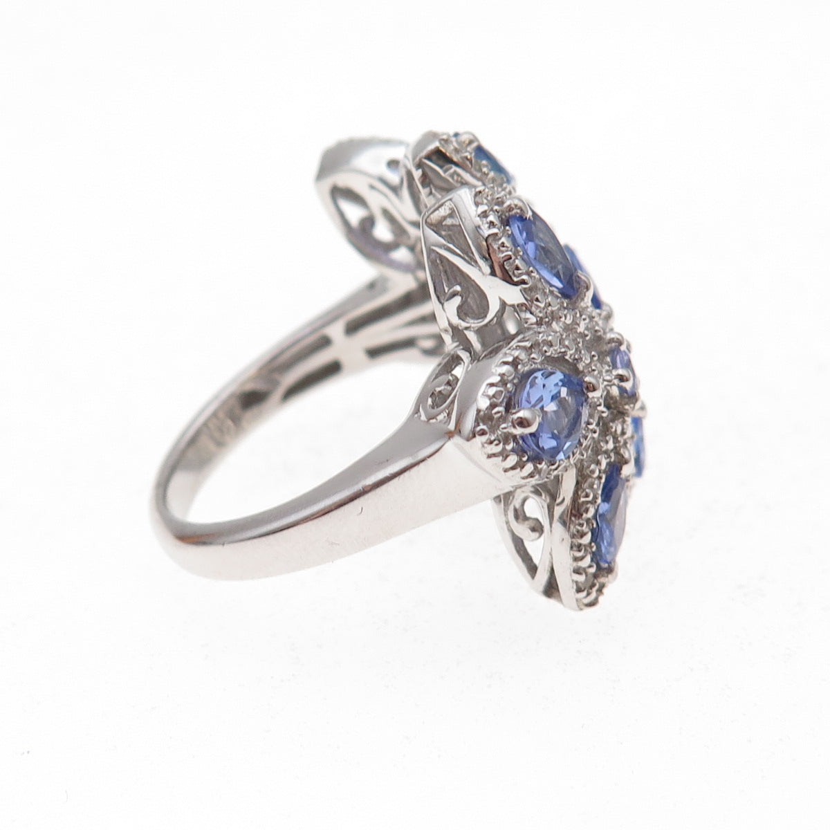 Chuck Clemency 925 Sterling Silver Real Tanzanite & White Topaz Ring Size 8.25
