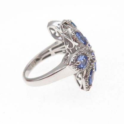 Chuck Clemency 925 Sterling Silver Real Tanzanite & White Topaz Ring Size 8.25