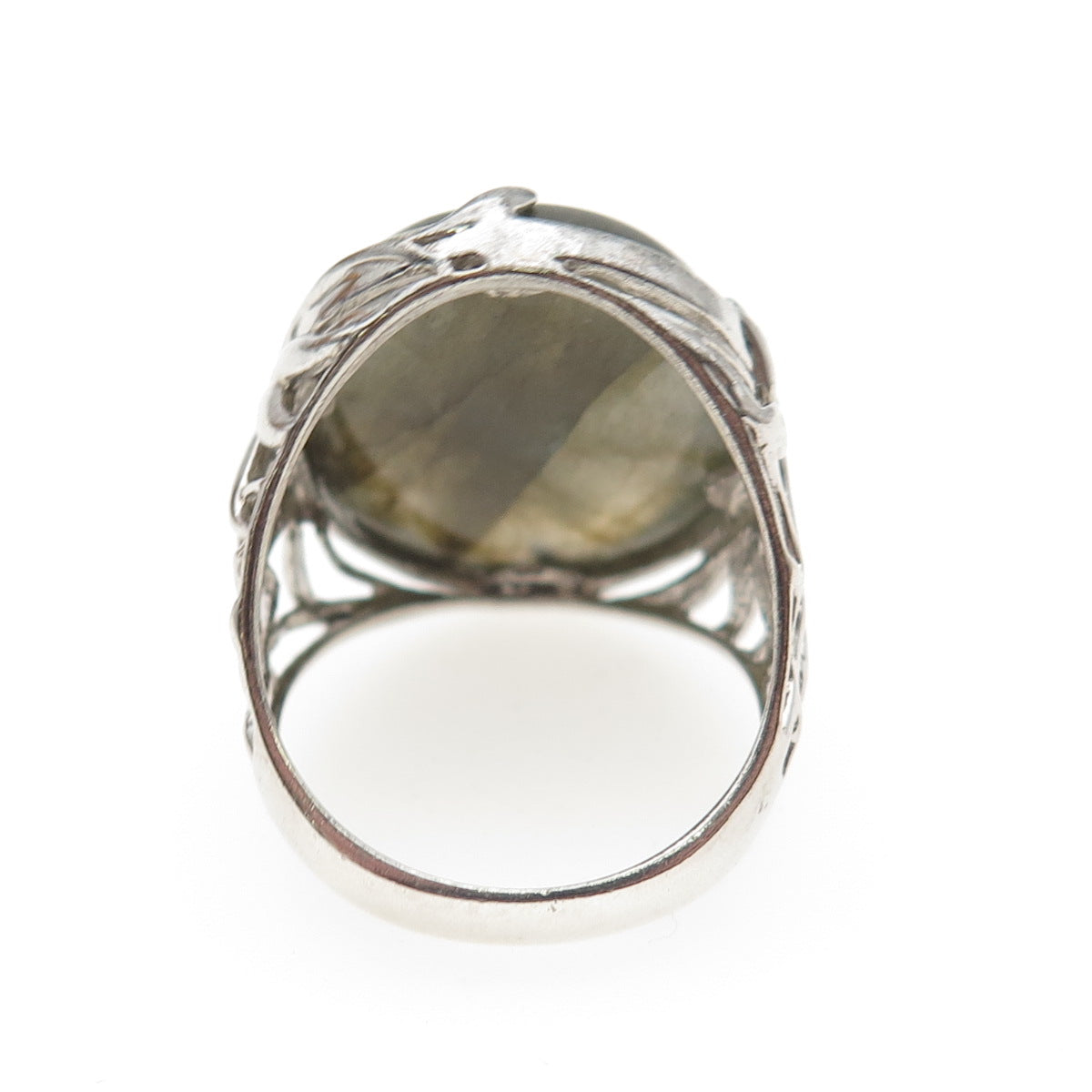 925 Sterling Silver Real Cabochon Labradorite Floral Ring Size 9.25