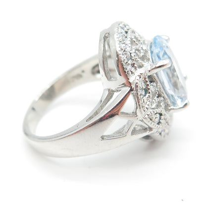 J. ESPOSITO 925 Sterling Silver Real Blue Topaz Gemstone & C Z Ring Size 6.25