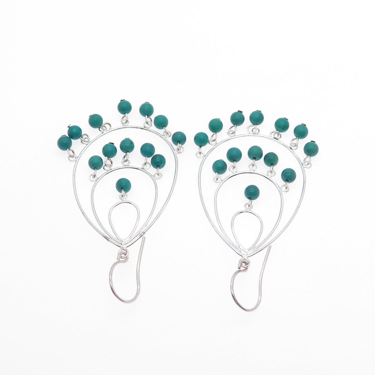 SX SALLY C 925 Sterling Silver Vintage Real Turquoise Teardrop Dangle Earrings