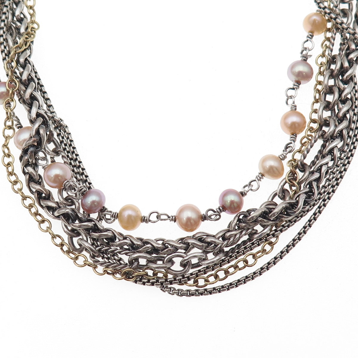 David Yurman 925 Sterling 18K Gold Vintage Real Pearl Multi-Strand Necklace 16"