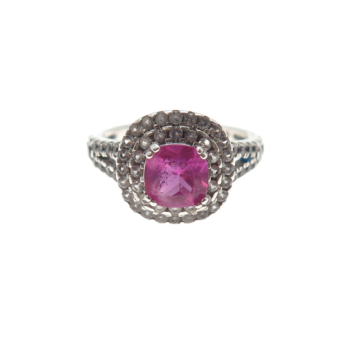 925 Sterling Silver Lab-Created Ruby & C Z Ring Size 5.25