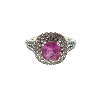 925 Sterling Silver Lab-Created Ruby & C Z Ring Size 5.25