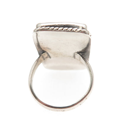 925 Sterling Silver Vintage Real Jade Carved Aztec God Face Ring Size 6.5