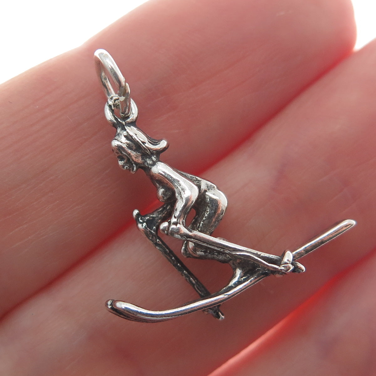 MAISELS INDIAN TRADING 925 Sterling Silver Vintage Skier Oxidized Charm Pendant