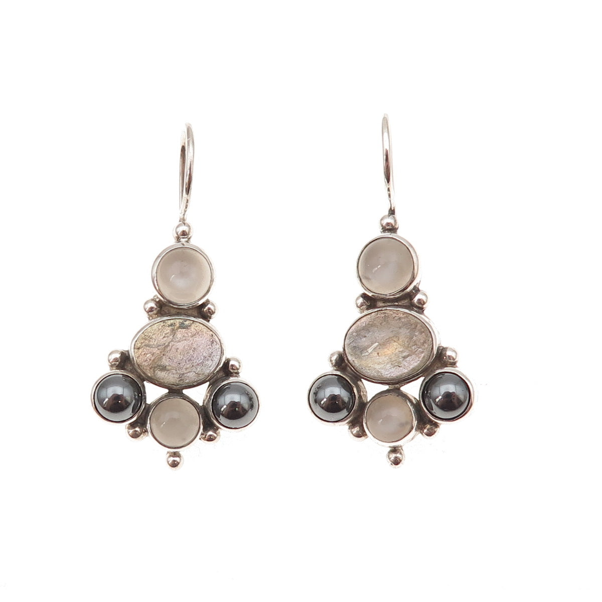 925 Sterling Silver Vintage Real Moonstone Labradorite Hematite Dangle Earrings