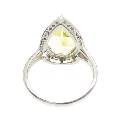 DSMK 925 Sterling Silver White Diamond & Pear-Cut Citrine Gem Ring Size 7.25