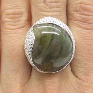 DSMK 925 Sterling Silver Real Labradorite Granulated Ring Size 7.25
