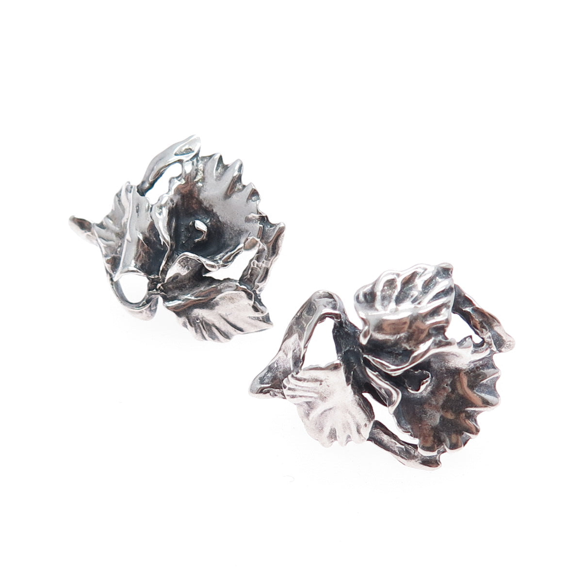 925 Sterling Silver Vintage Calla Lily Flower Oxidized Screw Back Earrings