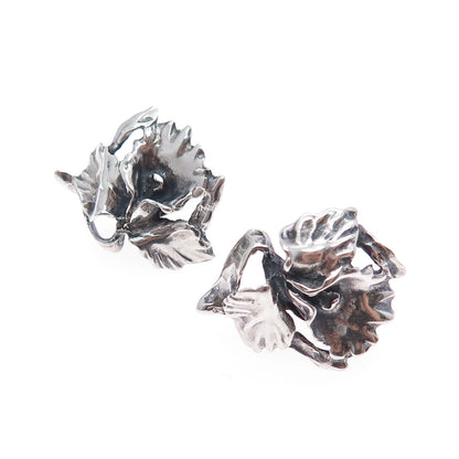 925 Sterling Silver Vintage Calla Lily Flower Oxidized Screw Back Earrings