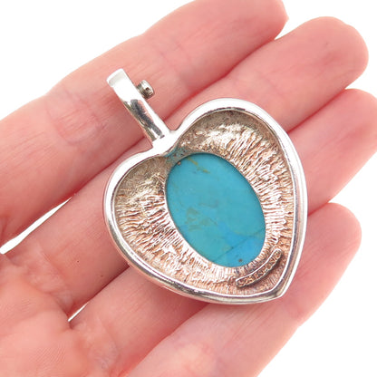 ESPO Joseph Esposito Sterling Silver Vintage Real Turquoise Heart Clip Pendant
