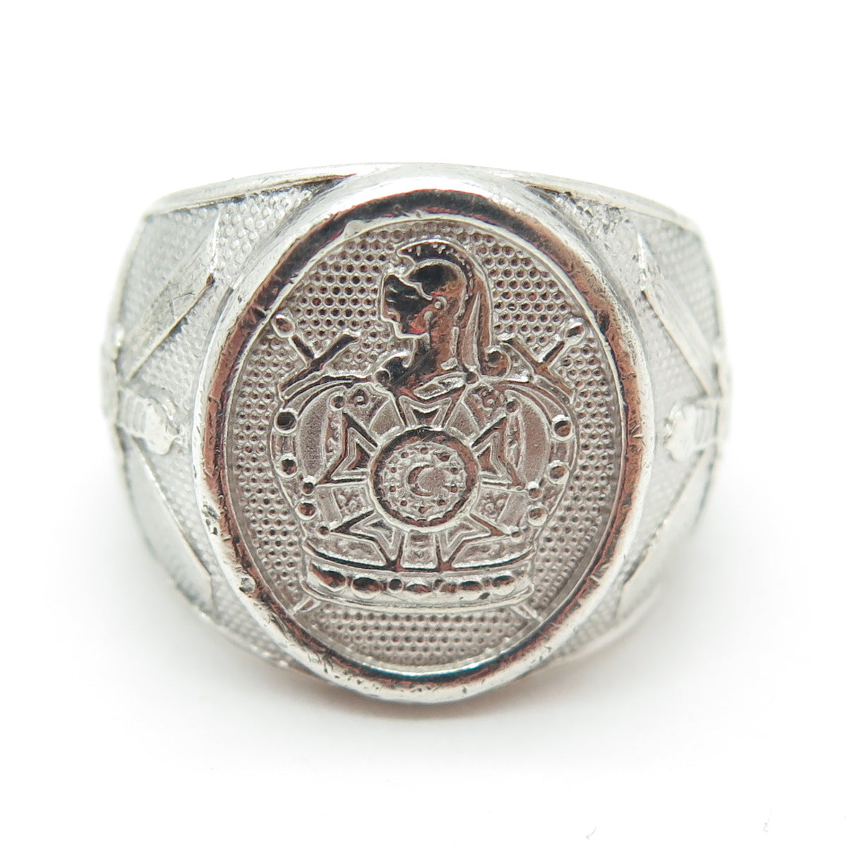 TCS Touchstone 925 Sterling Silver Vintage Knight Signet Ring Size 7.75