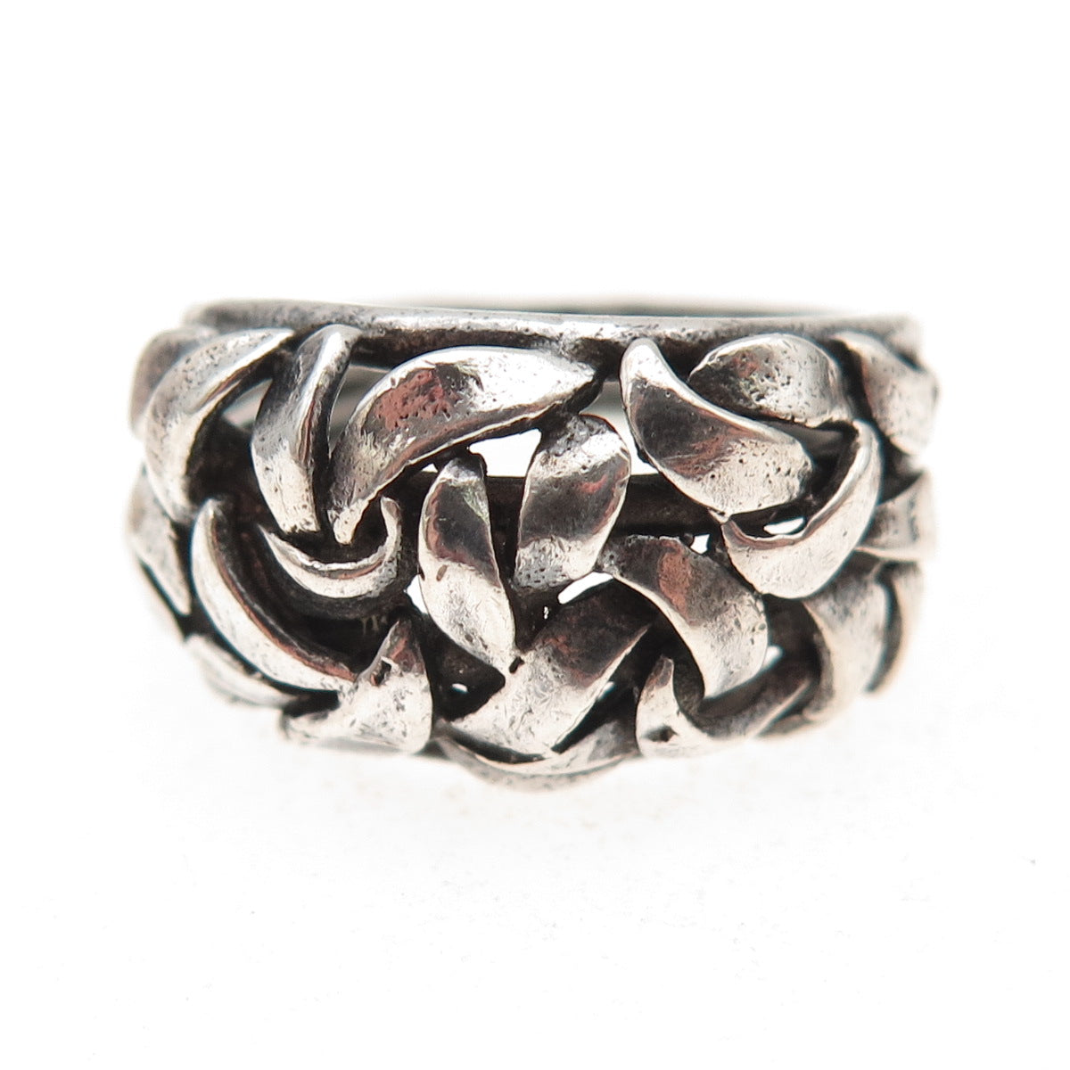 925 Sterling Silver Vintage Modernist Woven Oxidized Ring Size 7.25
