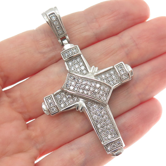 925 Sterling Silver Round-Cut C Z Cross Charm Pendant