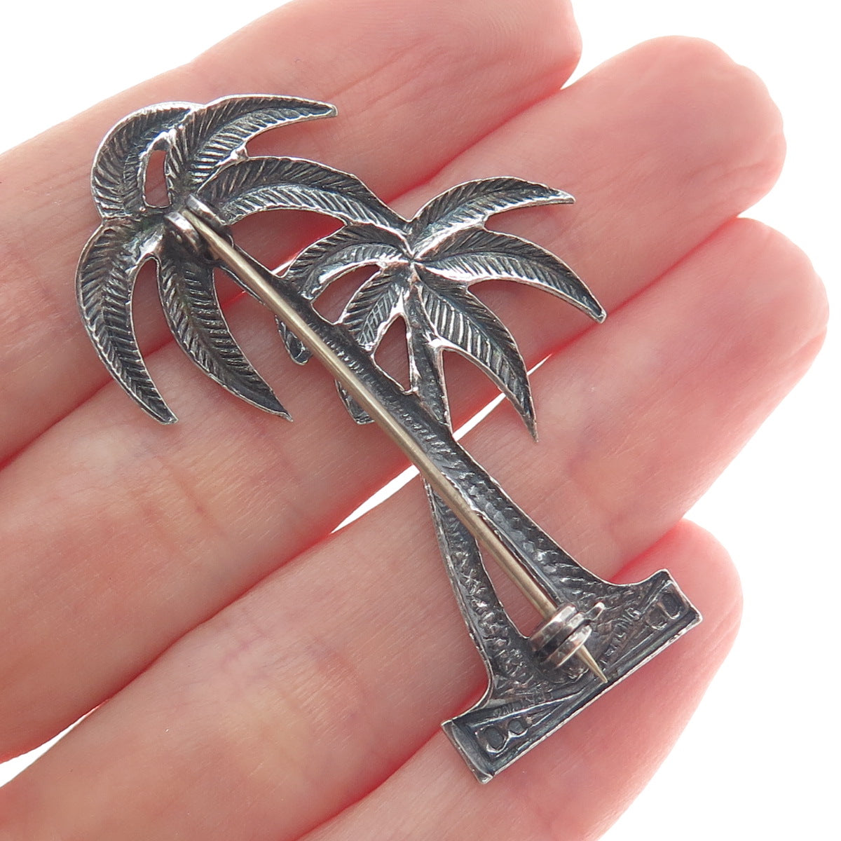 925 Sterling Silver Vintage Palm Tree Oxidized Pin Brooch