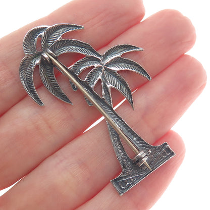 925 Sterling Silver Vintage Palm Tree Oxidized Pin Brooch