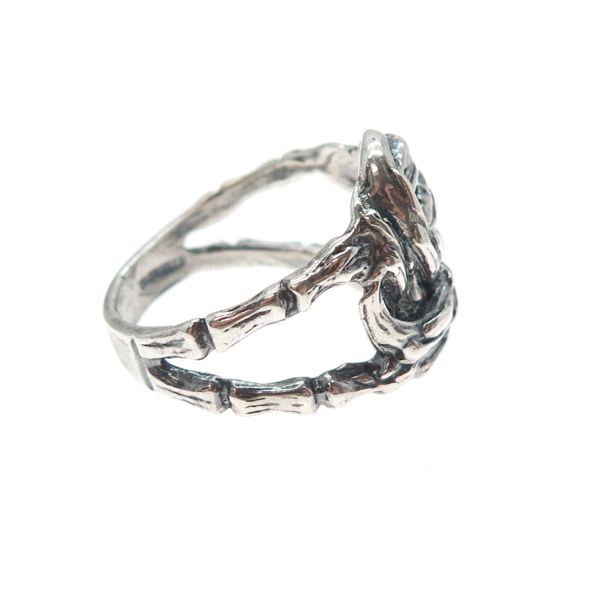 925 Sterling Silver Vintage Modernist Twisted Knot Oxidized Ring Size 9.5