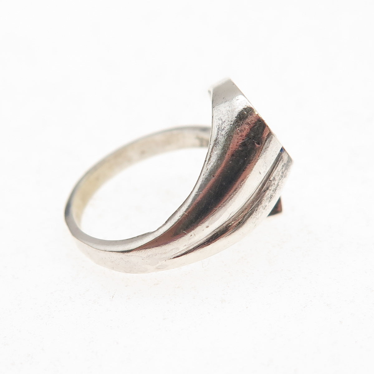 925 Sterling Silver Vintage Real Lapis Heart Oxidized Bypass Ring Size 4.5