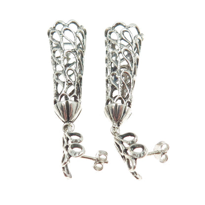 925 Sterling Silver Vintage Drop-Shape Dangling Earrings